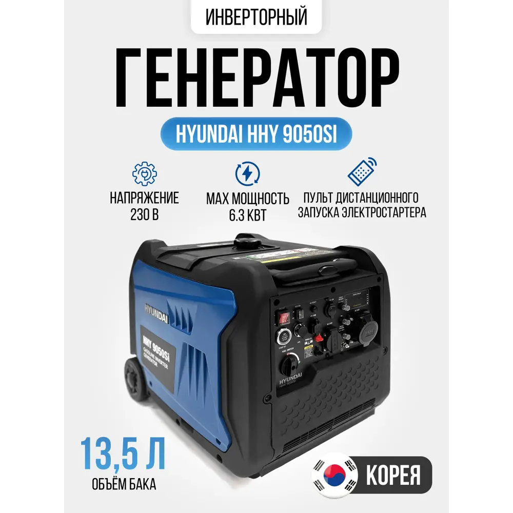 Инверторный бензиновый генератор Hyundai HHY 9050Si (6 Квт)