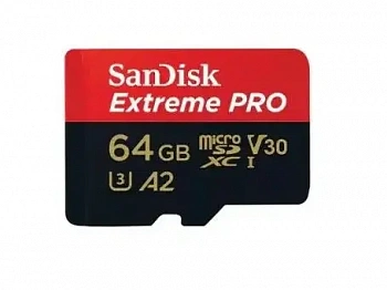 Карта памяти SanDisk Extreme PRO microSDXC 64 ГБ Class 10 UHS-I U3, V30, A2